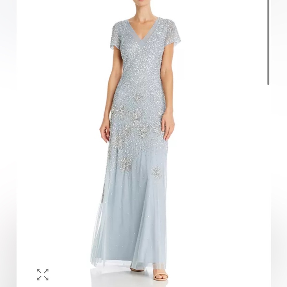 Adrianna papell Beaded and Sequin-Embellished Gown 10 NWT silver